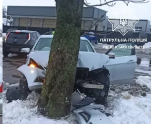 На Рівненщині нетвереза водійка влетіла у дерево й отримала штраф