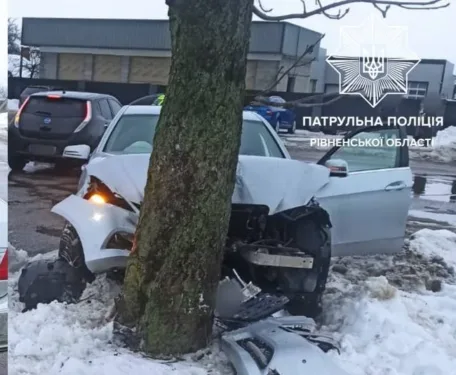 На Рівненщині нетвереза водійка влетіла у дерево й отримала штраф