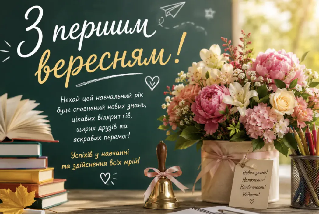 Привітання з 1 вересня 2026: нехай зошити будуть чистими, думки — світлими, а шкільні будні — веселими